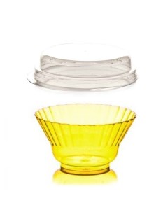 Креманка пластиковая Ондулина желтая 250мл 100шт с крышкой с кристаллическим эффектом Nobrand