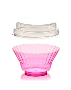 Креманка пластиковая Ондулина розовая 250мл 50шт с крышкой с кристаллическим эффектом Nobrand