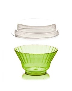 Креманка пластиковая Ондулина зеленая 250мл 50шт с крышкой с кристаллическим эффектом Nobrand