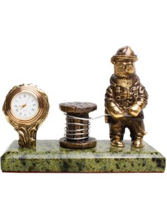 Настольные часы Медведь энергетик из бронзы и змеевика Златоуст Уральский сувенир