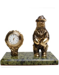 Настольные часы Медведь строитель из бронзы и змеевика Златоуст Уральский сувенир