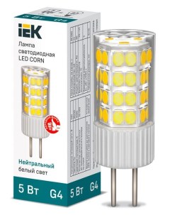 Лампа светодиодная Corn 5Втнейтр бел G4 230В керамика LLE Corn 5 230 40 G4 Iek