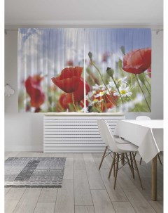 Классические шторы Маки и ромашки серия Oxford DeLux 2 полотна 145x180 см Joyarty