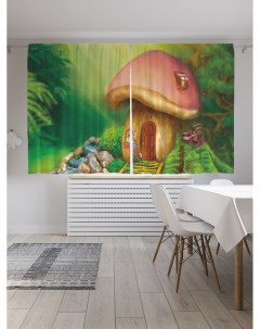 Классические шторы Домик гриб у водопада Oxford DeLux 2 полотна 145x180 см Joyarty