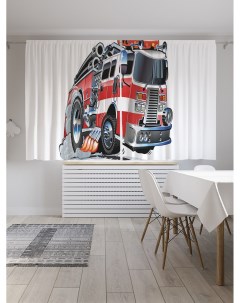Классические шторы Пожарная машина в пути Oxford DeLux 2 полотна 145x180 см Joyarty