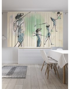 Классические шторы Набросок гольфиста серия Oxford DeLux 2 полотна 145x180 см Joyarty