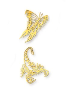 Наклейка металлическая KstG32024 Old tattoo Скорпион и Бабочка Silver&golden sticker