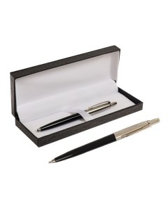 Ручка подарочная шариковая в кожзам футляре автоматическая ПБ J корпус черный серебро Calligrata