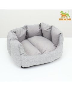 Лежак с подушкой рогожка вельвет 50 х 40 х 23 см серый Пижон