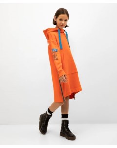 Платье трикотажное с капюшоном оверсайз оранжевое Gulliver