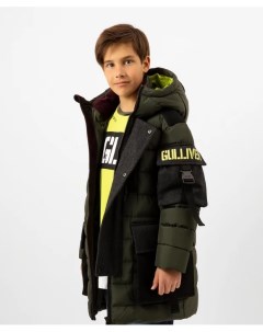Пальто демисезонное с капюшоном цвета хаки Gulliver