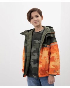 Куртка демисезонная в стиле милитари со светоотражающей вставкой хаки Gulliver