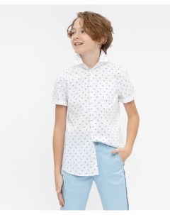 Белая нарядная рубашка с коротким рукавом Button blue