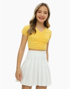 Желтая укороченная блузка с принтом для девочки Gloria jeans