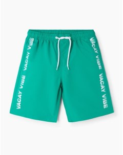 Зелёные плавательные шорты с надписью для мальчика Gloria jeans