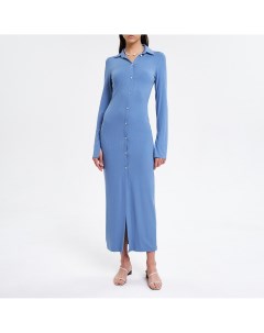 Голубое платье в рубчик с пуговицами D4soul