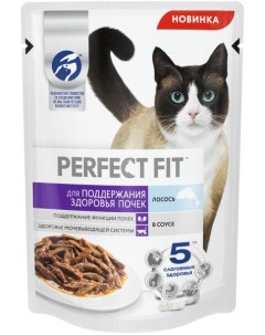 Пауч для кошек для поддержания здоровья почек кусочки в соусе Лосось 75 г упаковка 28 шт Perfect fit