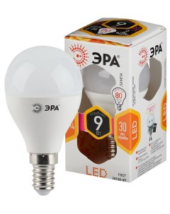 Лампа светодиодная E14 шар P45 9Вт 2700K теплый свет 720лм LED P45 9W 827 E14 Б0029041 Era