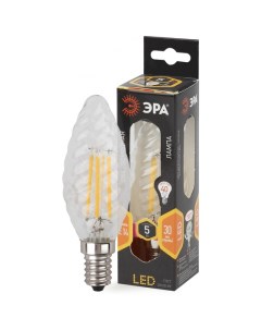 Лампа светодиодная E14 свеча витая 5Вт 2700K теплый свет 515лм филаментная F LED BTW 5W 827 E14 Б002 Era