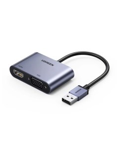 Переходник адаптер USB 3 0 AM HDMI 19F VGA F 4K плоский экранированный 10 см серый CM449 20518 Ugreen