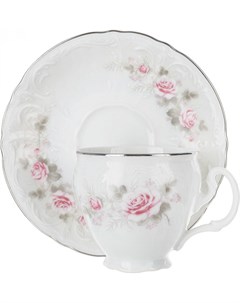 Чашка с блюдцем декор Бледные розы отводка платина Объем 90 мл Bernadotte