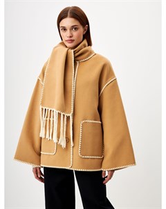 Пальто с объемным шарфом с бахромой Sela