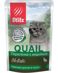 Влажный корм для кошек с перепелкой и индейкой кусочки в соусе 0 085 кг Blitz