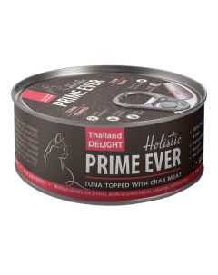 Корм влажный для кошек тунец с крабом в желе 1B жестяная банка 80г Prime ever