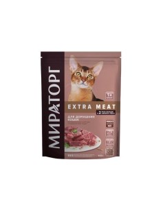 Корм сухой для домашних кошек старше 1г с говядиной Black angus Extra Meat Мираторг 400г Ск короча