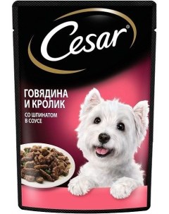 Корм влажный для взрослых собак с говядиной кроликом и шпинатом в соусе Cesar 85г Марс ооо