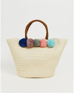 Плетеная сумка с помпонами New look