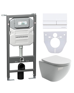 Комплект 4в1 Унитаз подвесной с сиденьем CN4002_1002W_1000 белый + Система инсталляции + кнопка Ceramica nova