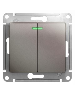 Выключатель GLOSSA 2кл индикатор подсветка скрытый монтаж механизм с накладкой без рамки платина GSL Schneider electric