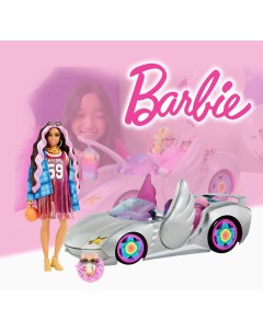 Игровой набор Кукла HDJ46 Extra Брюнетка с розовыми прядями и Машина мечты Barbie