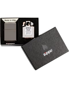Подарочный набор ветроустойчивая зажигалка Black Ice вставной блок 29789 Zippo