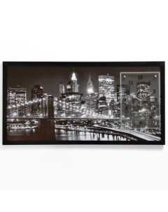 Часы картина настенные серия Город Ночной Нью Йорк 50 х 100 см Сюжет