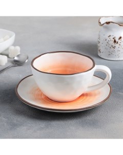 Чайная пара Юпитер чашка 250 мл блюдце d 16 см цвет оранжевый Доляна