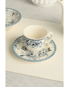 Чашка чайная с блюдцем 7354939 200 мл белый синий Coincasa