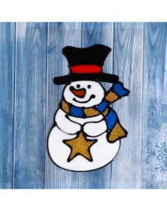 Наклейка на стекло Снеговик в полосатом шарфе со звездой 9 5х15 см 4 шт Зимнее волшебство