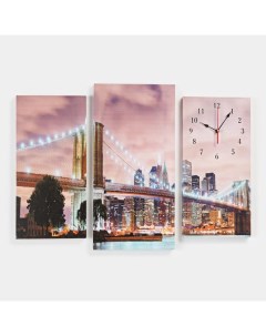 Часы настенные модульные серия Город Светящийся мост дискретный ход 60 х 80 см Сюжет