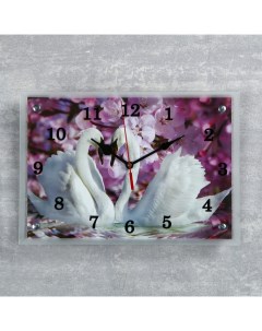 Часы настенные серия Животный мир Два лебедя сиреневые цветы 25х35 см Сюжет