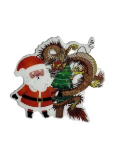 Новогодняя наклейка на окно Дракон с Дедом Морозом у ёлки 16415 Merry christmas