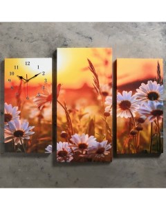 Часы настенные модульные серия Цветы Ромашки на закате 60х80 см Сюжет