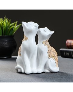 Фигура Кот и Кошка белая с золотом 14х13см Хорошие сувениры