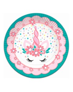 Тарелка одноразовая бумажная Пати Бум Единорог Pink Tiffany d 180мм 6шт Поиск