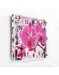 Часы картина настенные серия Цветы Розовые орхидеи с узором 20х25 см Сюжет