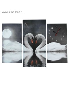 Часы настенные модульные Пара лебедей при лунном свете 60 x 80 см Сюжет