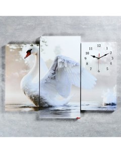 Часы настенные модульные серия Животный мир Белый лебедь на пруду 60х80 см Сюжет