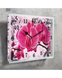 Часы настенные серия Цветы Розовые орхидеи с узором 20х25 см Сюжет