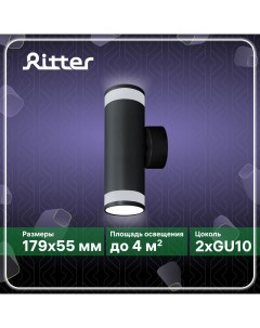 Светильник спот Arton накладной 55х179 мм алюминий стекло 2хGU10 черный Ritter